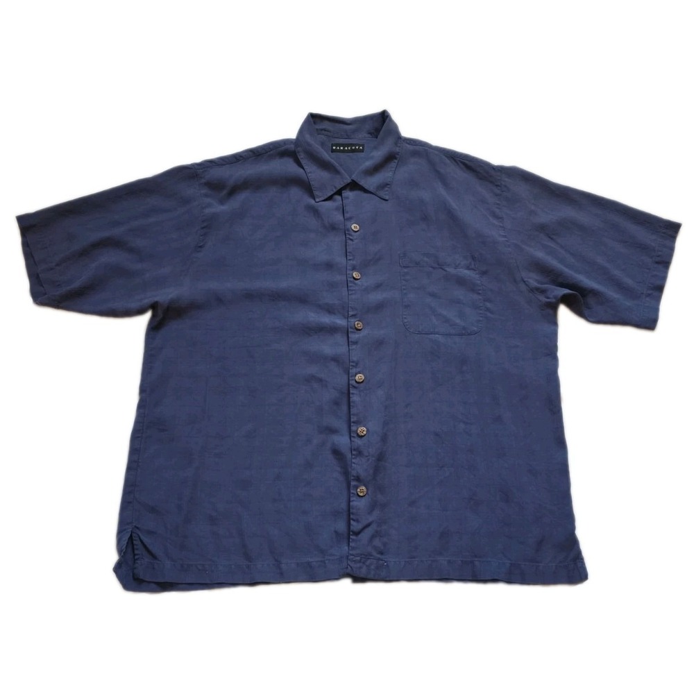 VTG Baracuta Silk Camp Shirt Blue Textured Waffle Jacquard Mens XXL